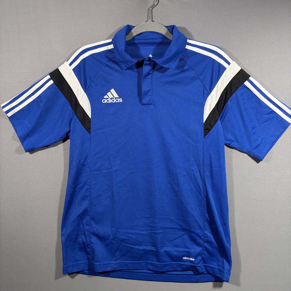 Adidas Polo Shirt Climalite Blue Black White Medium Soccer Athletic